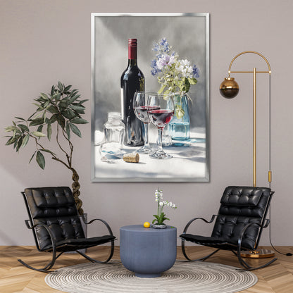 Wine and Flowers Still Life Canvas Print - Dining Room & Kitchen Decor