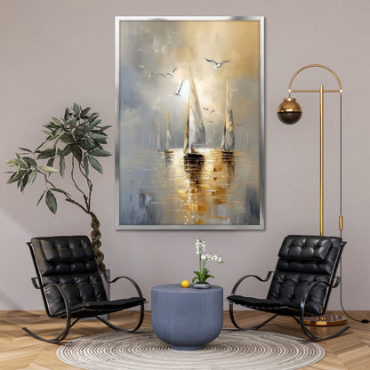 Abstract Sailboat and Ocean Canvas Print - Modern Living Room Decor