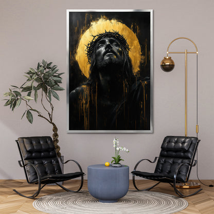 Gold Jesus Canvas Wall Art - Christian Modern Living Room Decor