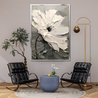 White Flower Canvas Wall Art - Modern Minimalist Floral Print