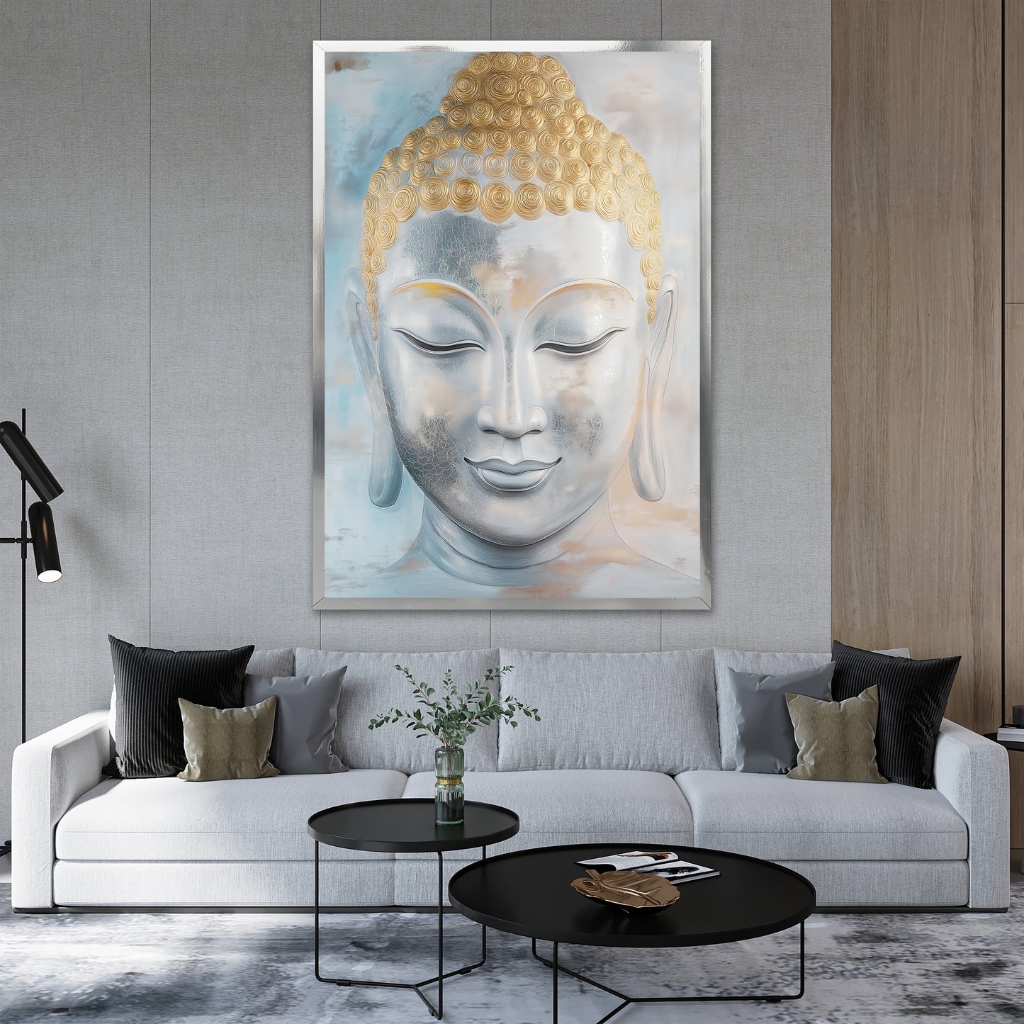Gold and White Buddha Canvas Art - Serene Zen Meditation Decor
