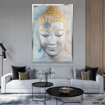 Gold and White Buddha Canvas Art - Serene Zen Meditation Decor