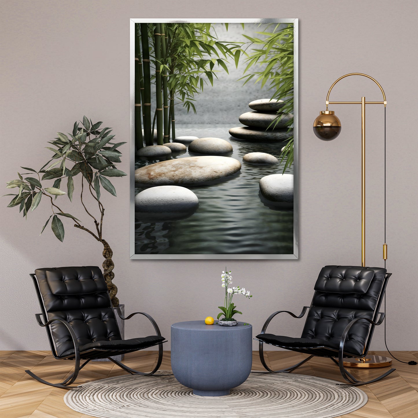 Natural Zen Stones and Bamboo Canvas - Meditation Spa Landscape Print