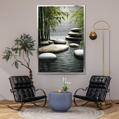 Natural Zen Stones and Bamboo Canvas - Meditation Spa Landscape Print