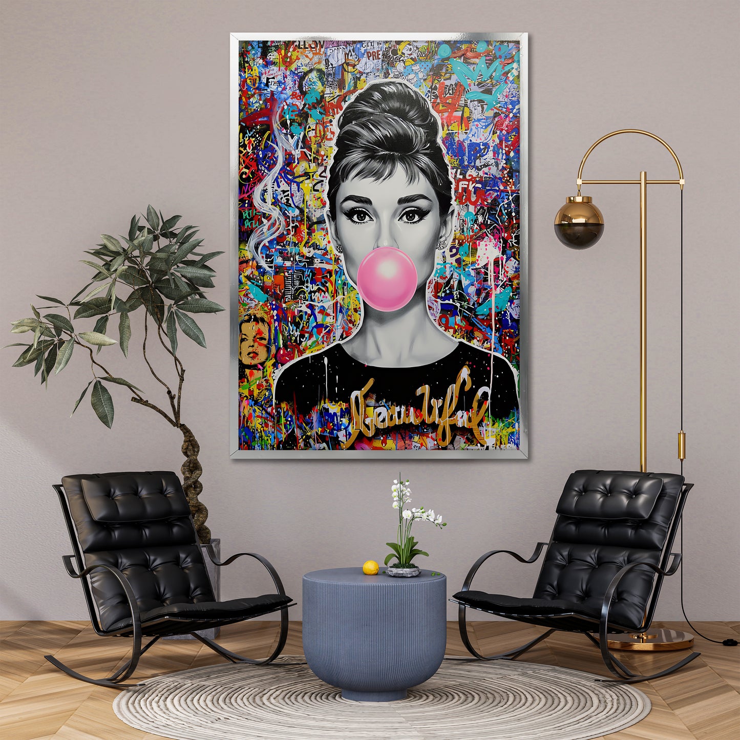 Audrey Hepburn Bubble Gum Pop Art Canvas - Colorful Graffiti Street Art Print