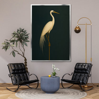 Emerald Green and Gold Crane Canvas Print - Modern Wall Art
