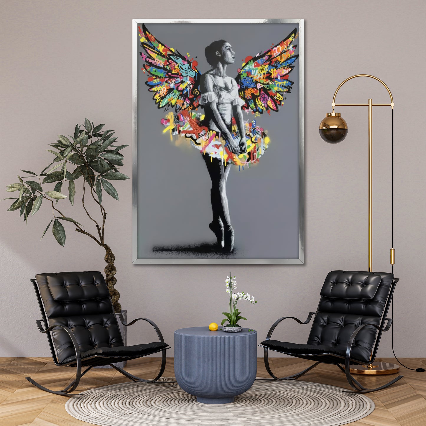 Graffiti Angel Wings Ballerina Canvas Art - Street Pop Art Print