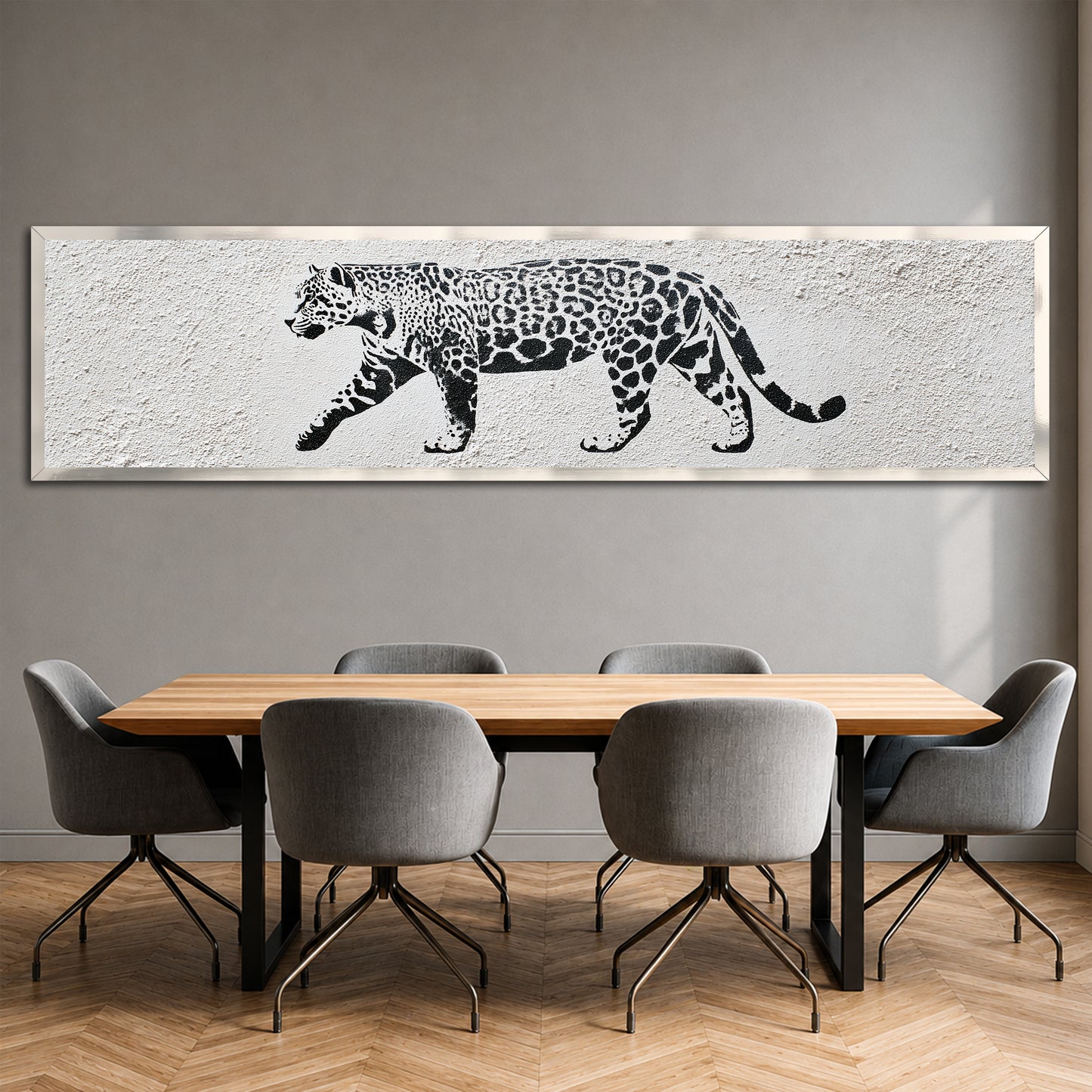 Black and White Leopard Panoramic Canvas Art - Modern Wall Decor