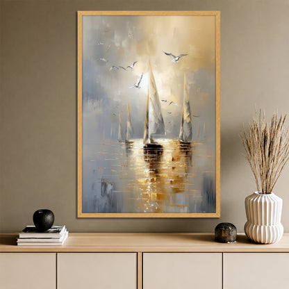 Abstract Sailboat and Ocean Canvas Print - Modern Living Room Decor