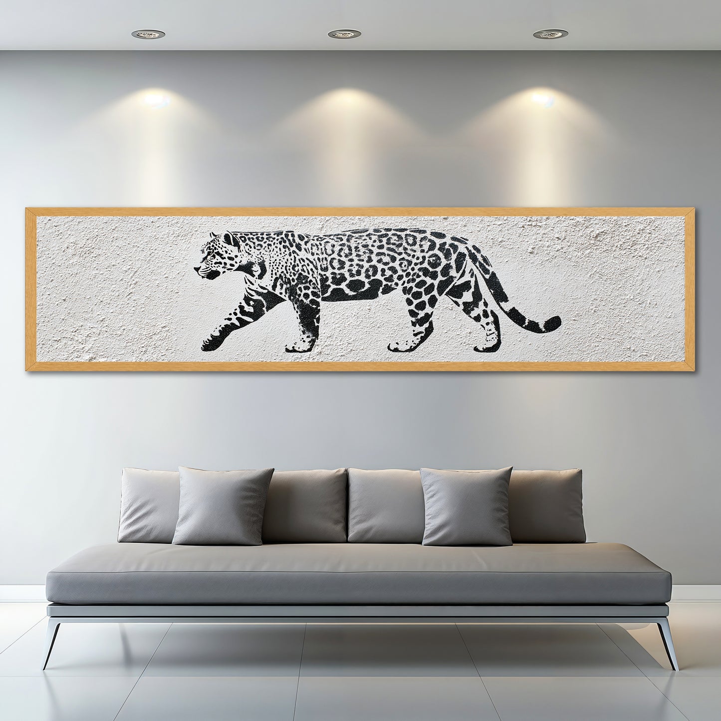 Black and White Leopard Panoramic Canvas Art - Modern Wall Decor