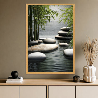 Natural Zen Stones and Bamboo Canvas - Meditation Spa Landscape Print