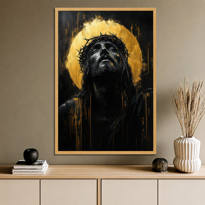 Gold Jesus Canvas Wall Art - Christian Modern Living Room Decor