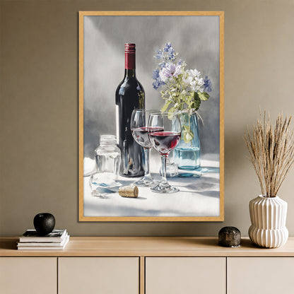 Wine and Flowers Still Life Canvas Print - Dining Room & Kitchen Decor