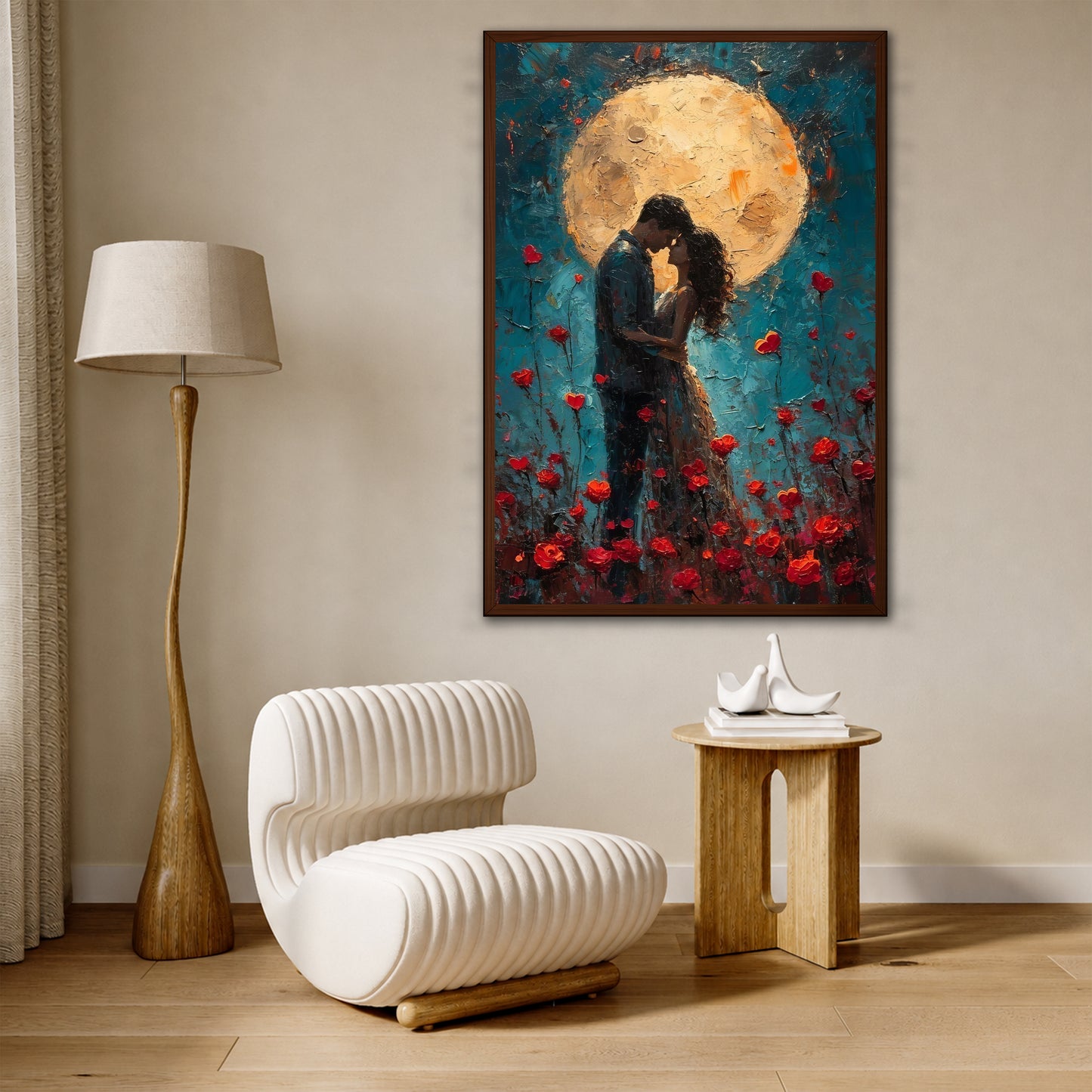 Romantic Couple Under Full Moon Canvas Wall Art - Rose Garden Print
