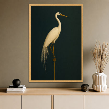 Emerald Green and Gold Crane Canvas Print - Modern Wall Art