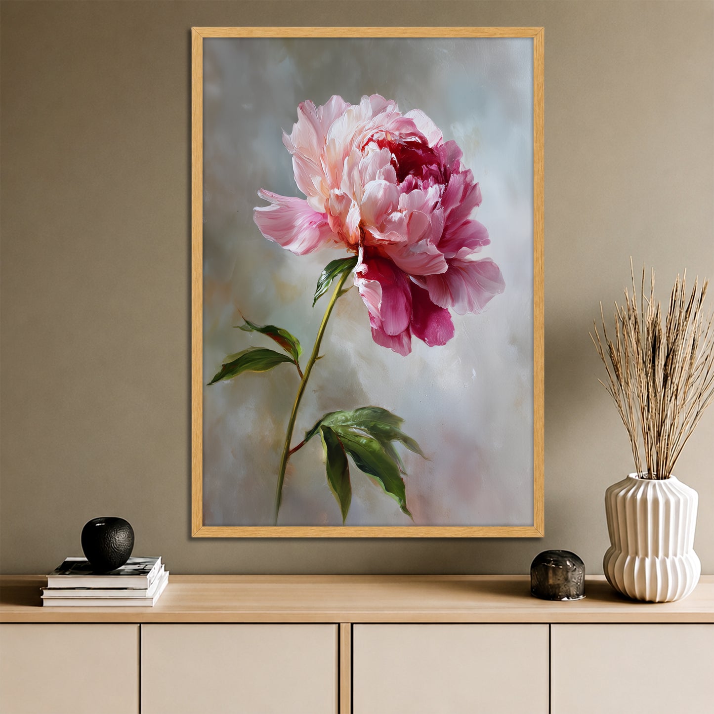 Pink Peony Flower Canvas Wall Art - Romantic Floral Home Decor