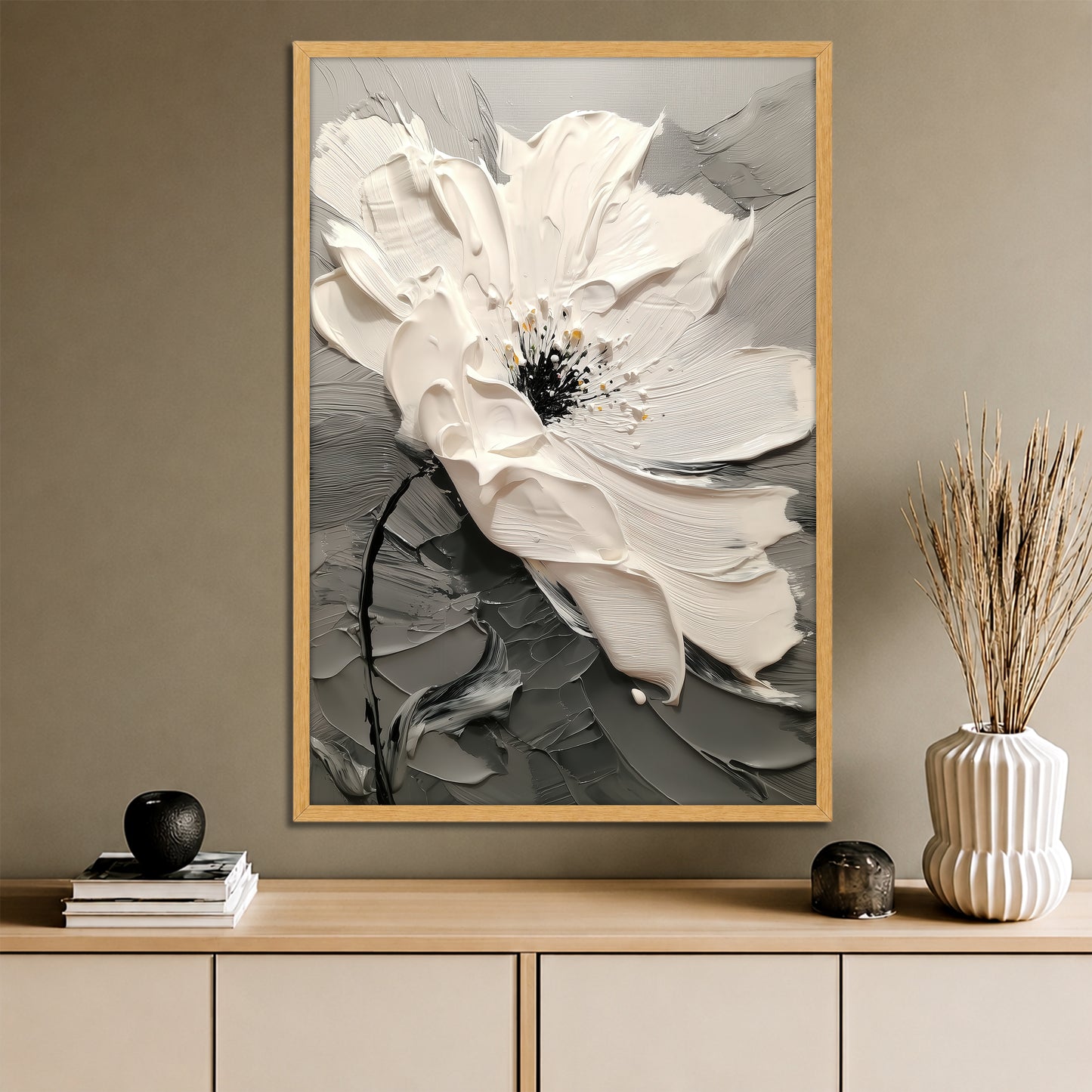 White Flower Canvas Wall Art - Modern Minimalist Floral Print