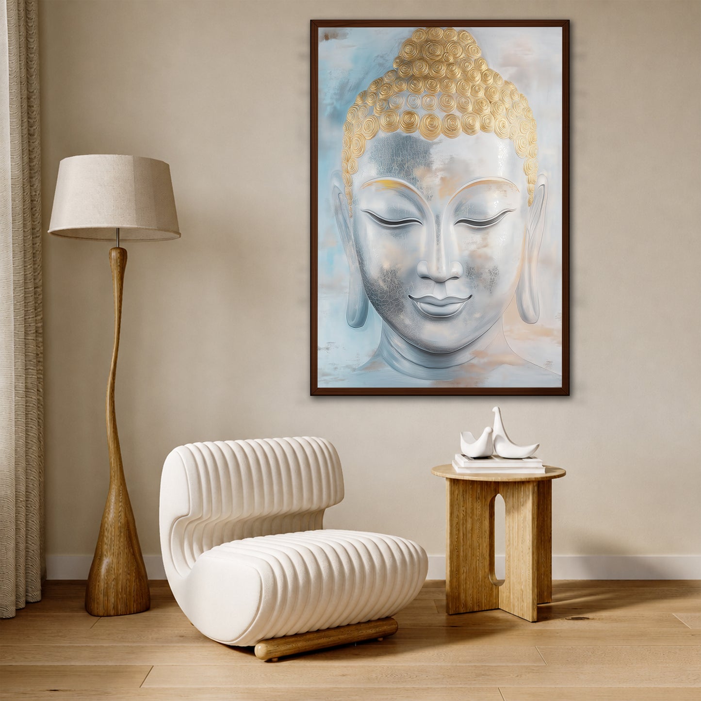 Gold and White Buddha Canvas Art - Serene Zen Meditation Decor