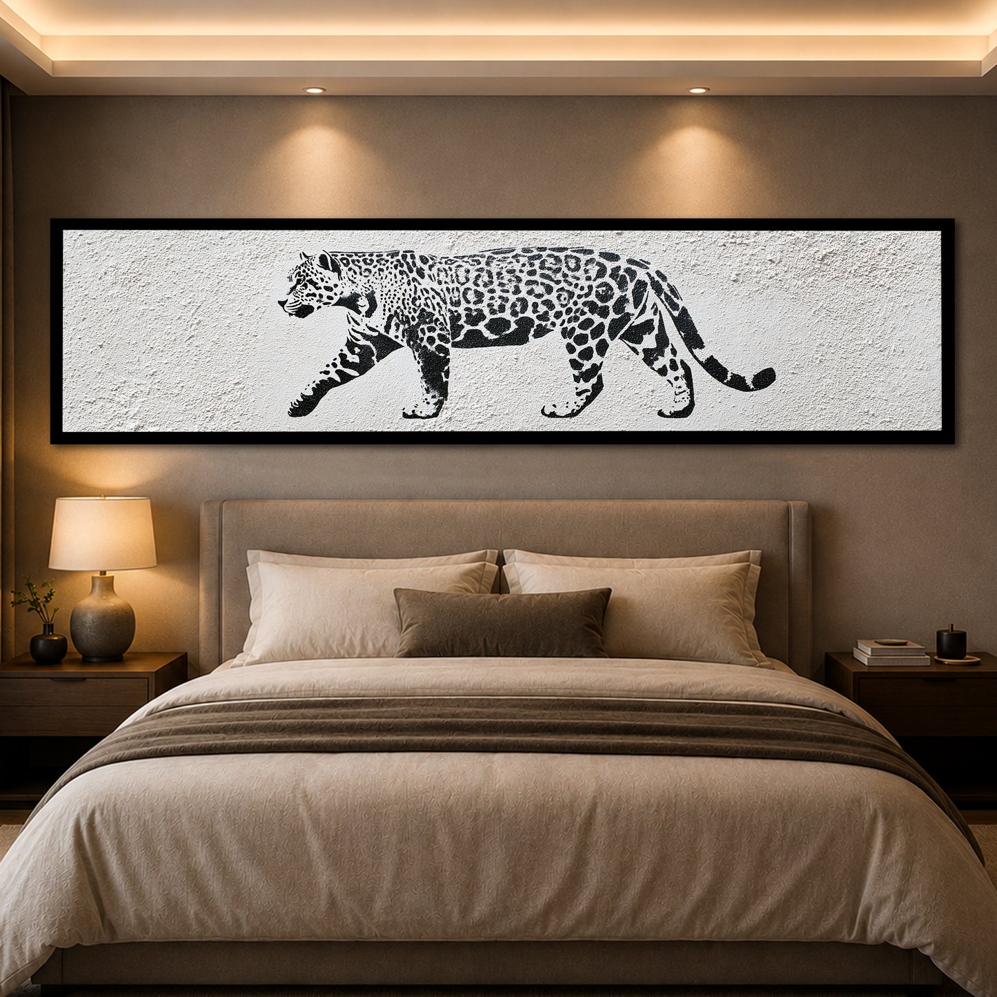 Black and White Leopard Panoramic Canvas Art - Modern Wall Decor