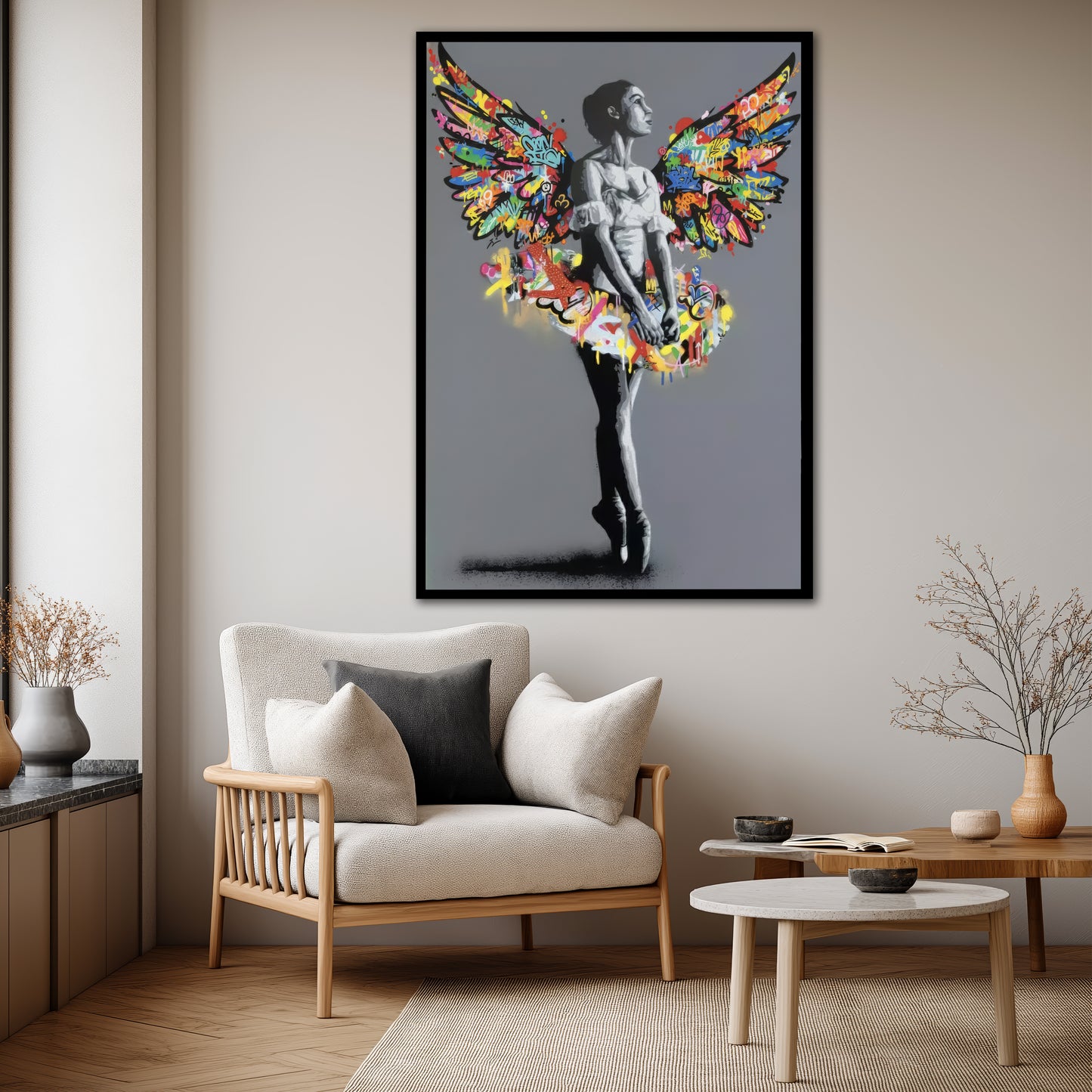 Graffiti Angel Wings Ballerina Canvas Art - Street Pop Art Print