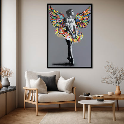 Graffiti Angel Wings Ballerina Canvas Art - Street Pop Art Print