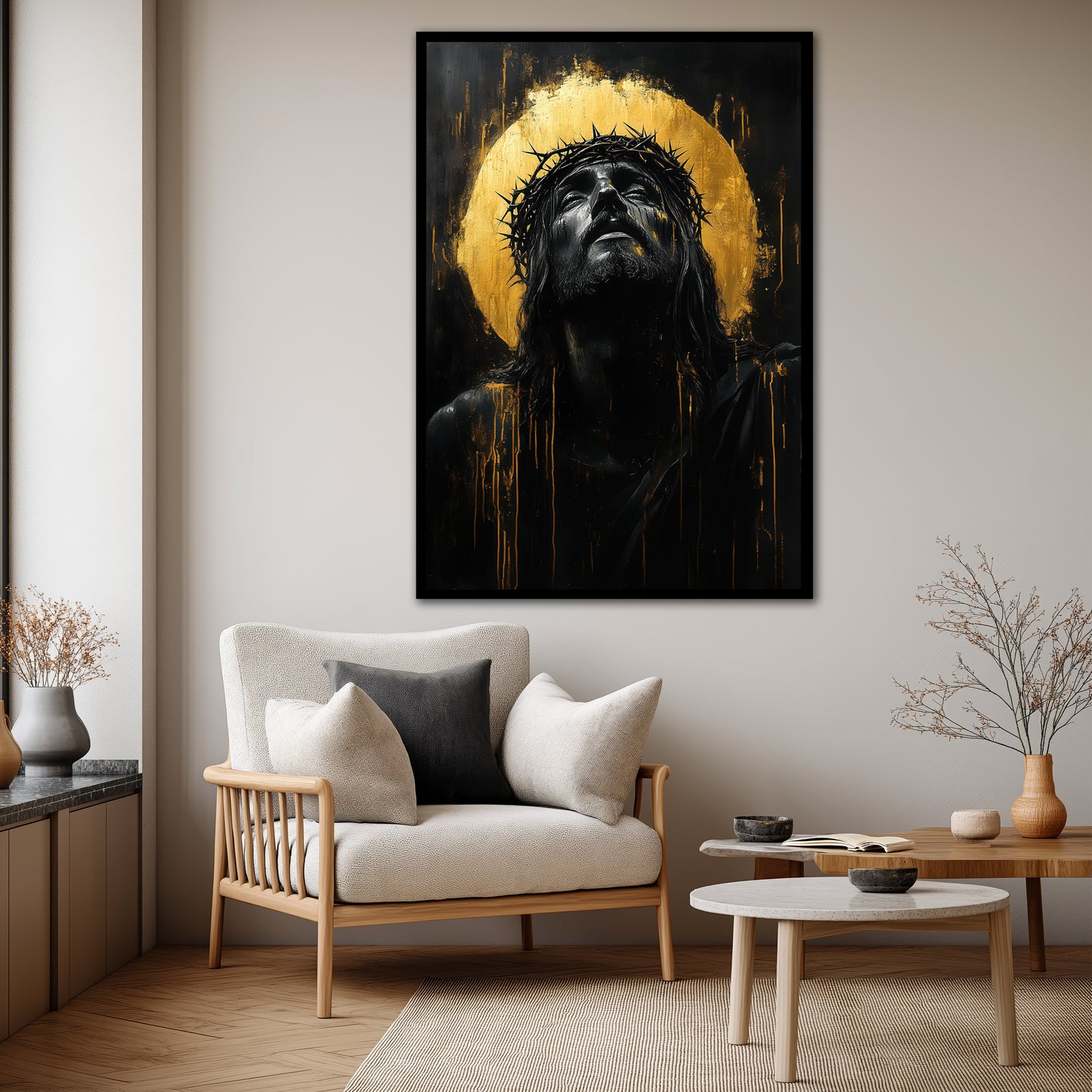Gold Jesus Canvas Wall Art - Christian Modern Living Room Decor