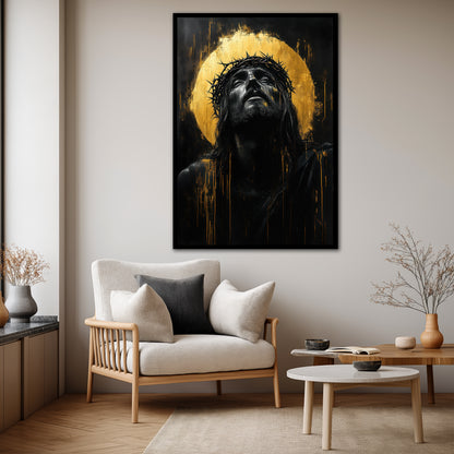 Gold Jesus Canvas Wall Art - Christian Modern Living Room Decor