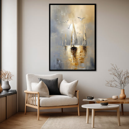 Abstract Sailboat and Ocean Canvas Print - Modern Living Room Decor