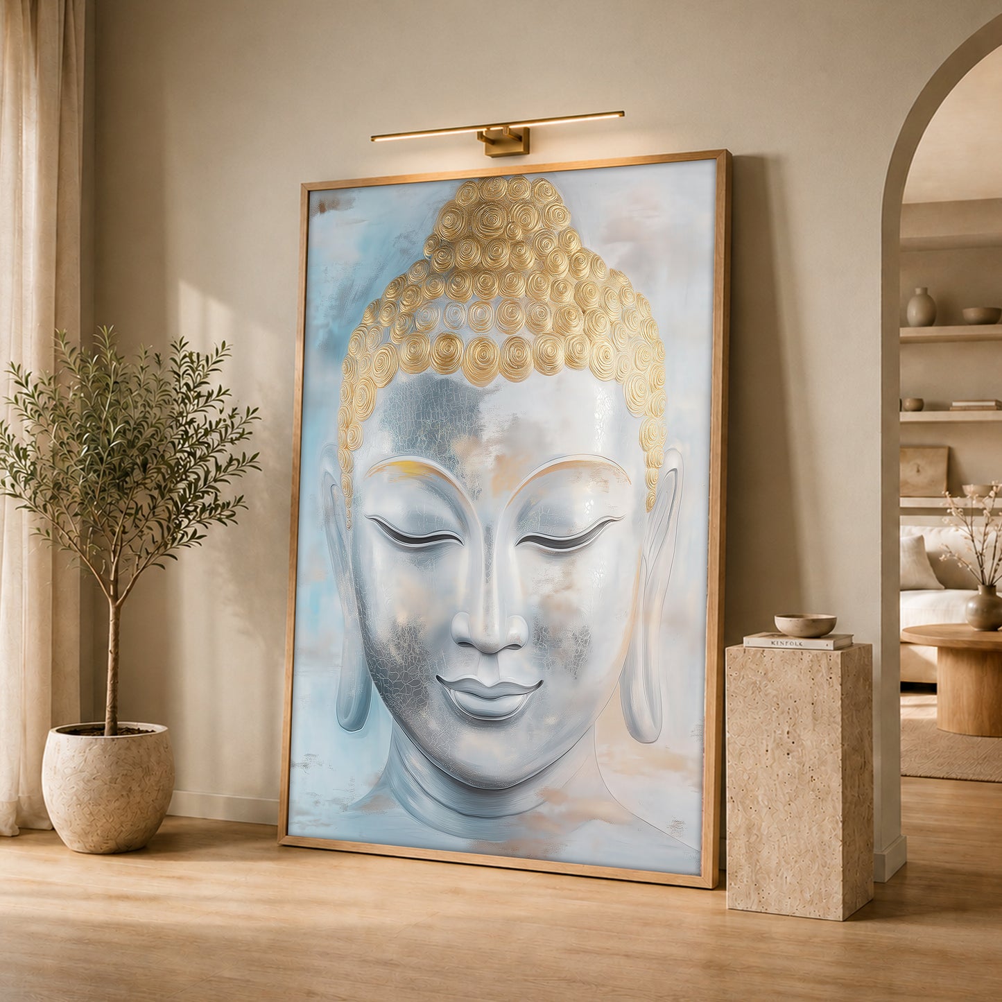 Gold and White Buddha Canvas Art - Serene Zen Meditation Decor
