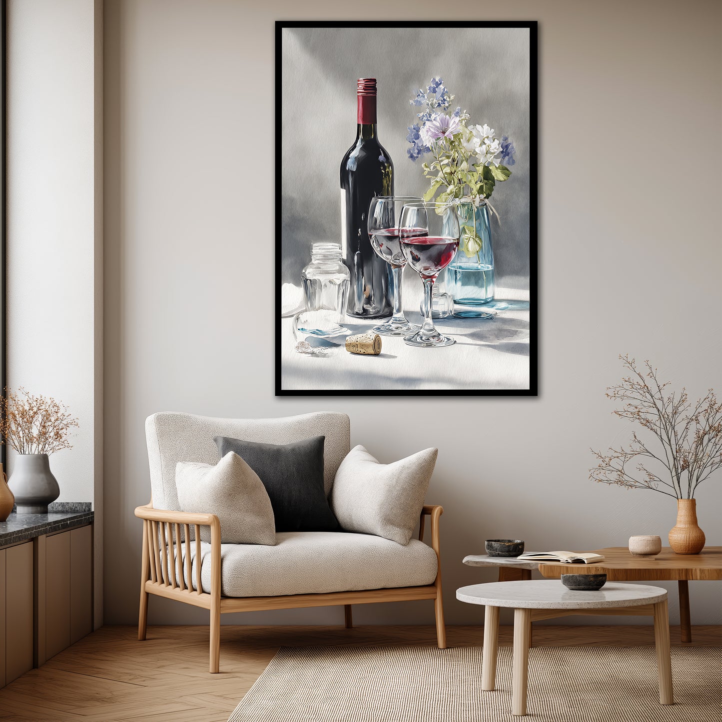 Wine and Flowers Still Life Canvas Print - Dining Room & Kitchen Decor