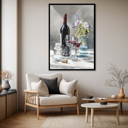 Wine and Flowers Still Life Canvas Print - Dining Room & Kitchen Decor