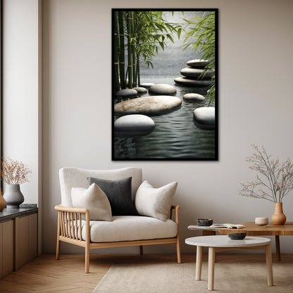 Natural Zen Stones and Bamboo Canvas - Meditation Spa Landscape Print