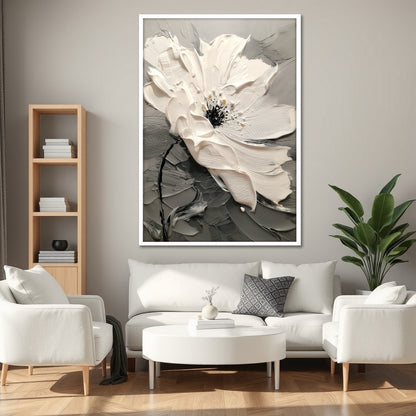White Flower Canvas Wall Art - Modern Minimalist Floral Print