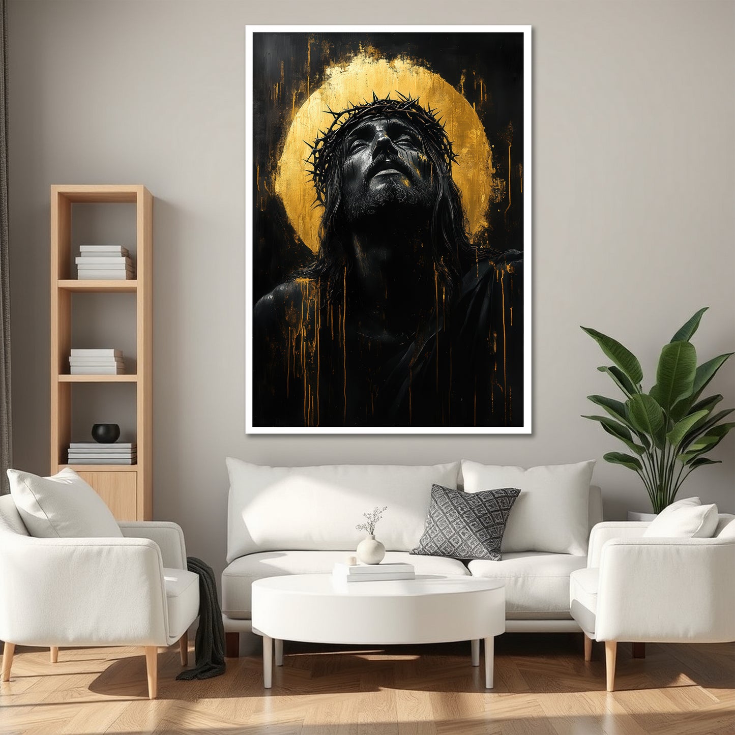 Gold Jesus Canvas Wall Art - Christian Modern Living Room Decor