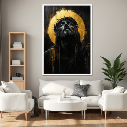 Gold Jesus Canvas Wall Art - Christian Modern Living Room Decor