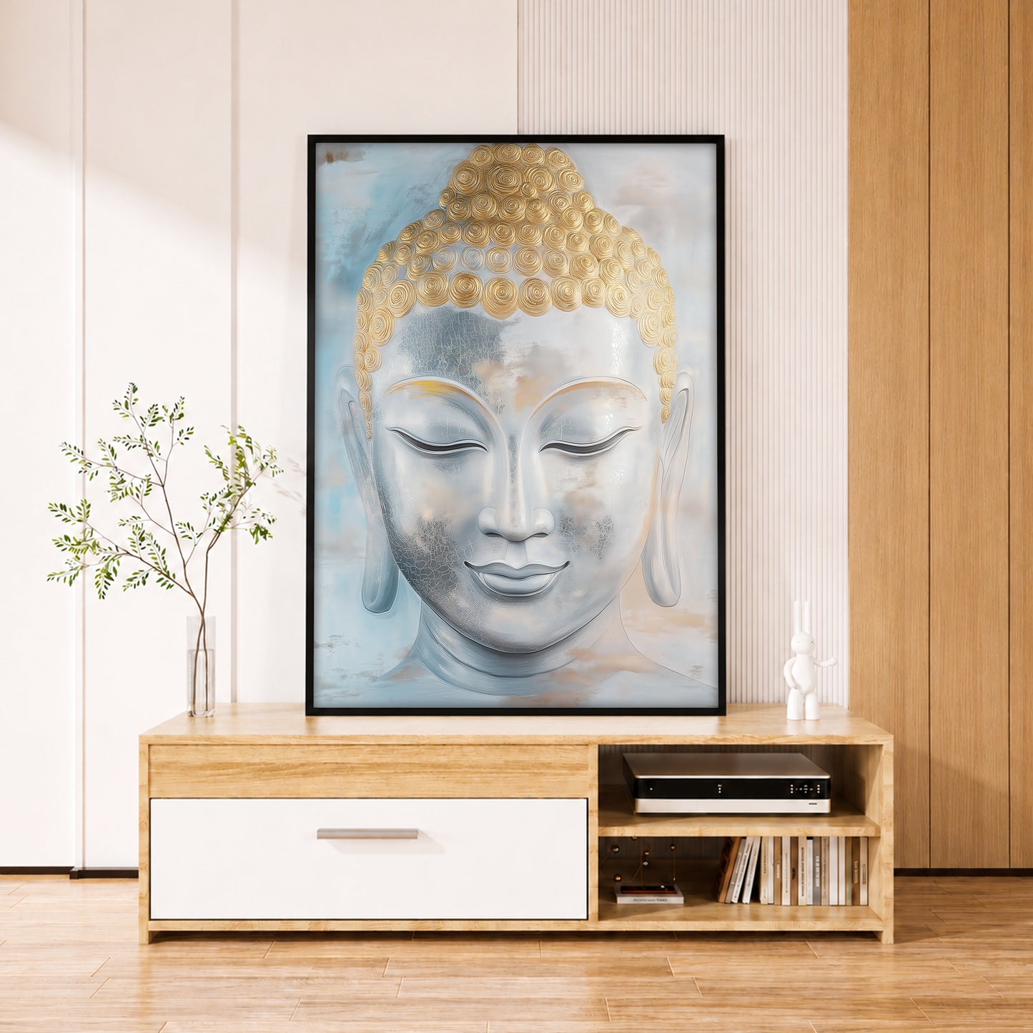 Gold and White Buddha Canvas Art - Serene Zen Meditation Decor