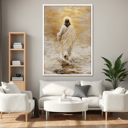 Jesus Walking on Water Canvas Print - Modern Christian Gold Wall Art