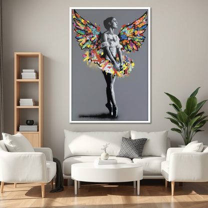 Graffiti Angel Wings Ballerina Canvas Art - Street Pop Art Print