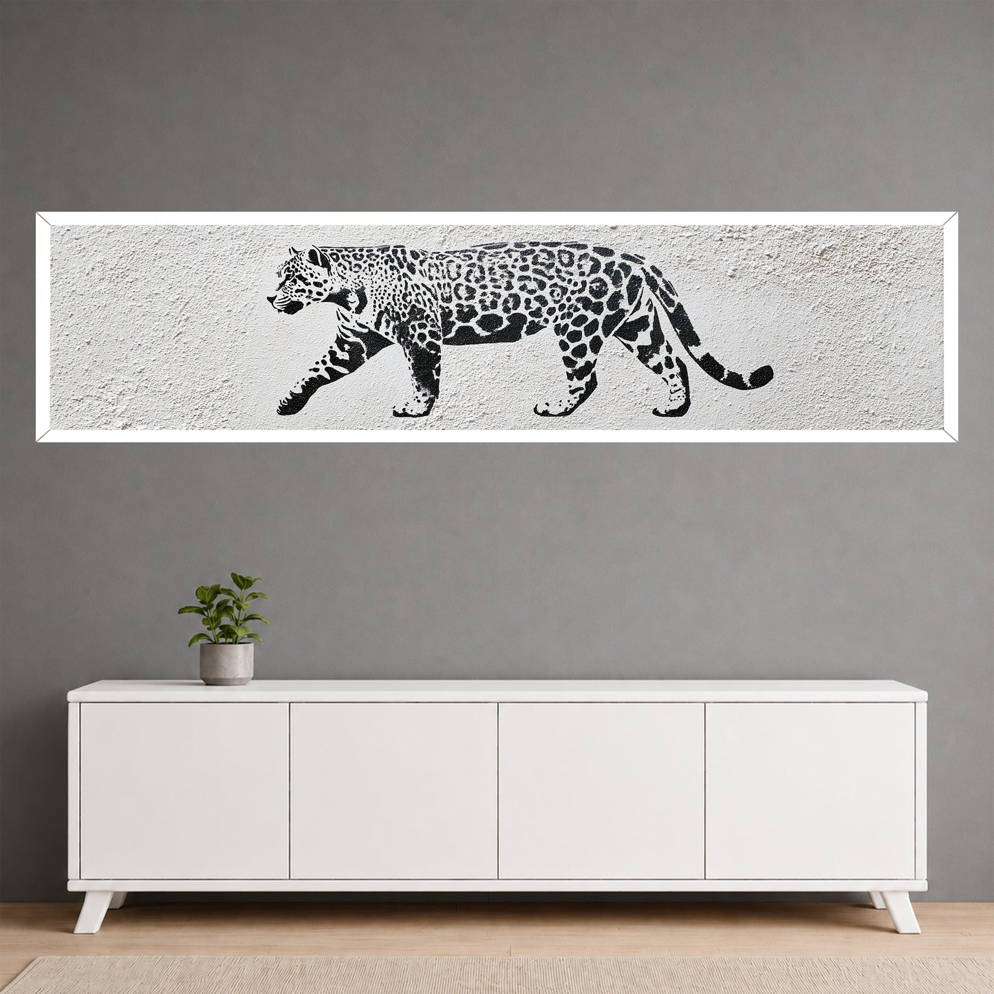 Black and White Leopard Panoramic Canvas Art - Modern Wall Decor