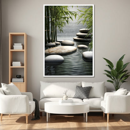 Natural Zen Stones and Bamboo Canvas - Meditation Spa Landscape Print