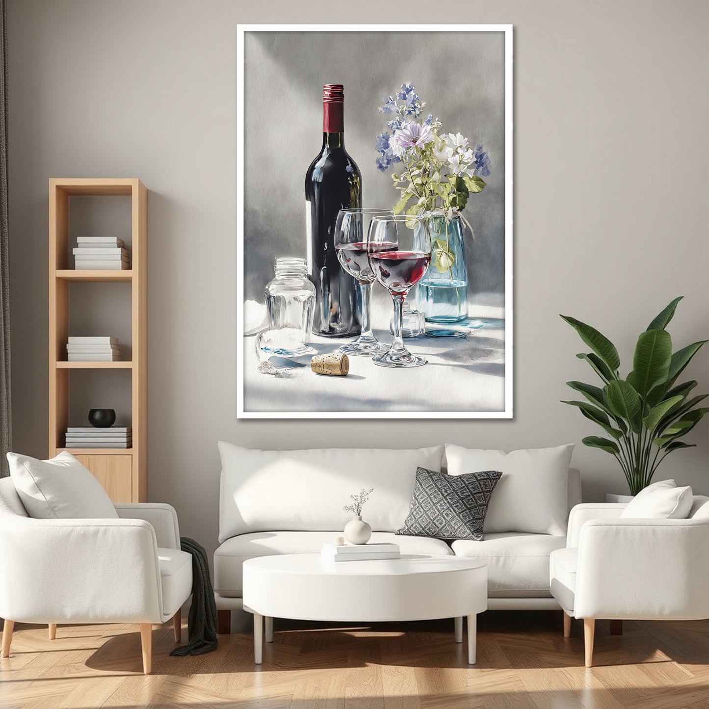 Wine and Flowers Still Life Canvas Print - Dining Room & Kitchen Decor