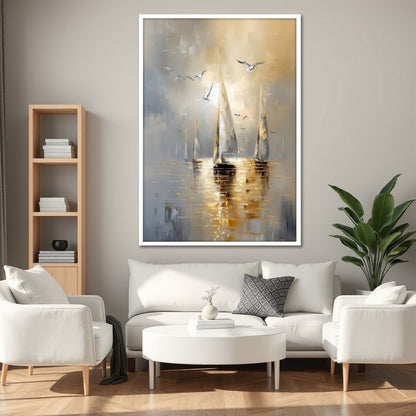 Abstract Sailboat and Ocean Canvas Print - Modern Living Room Decor