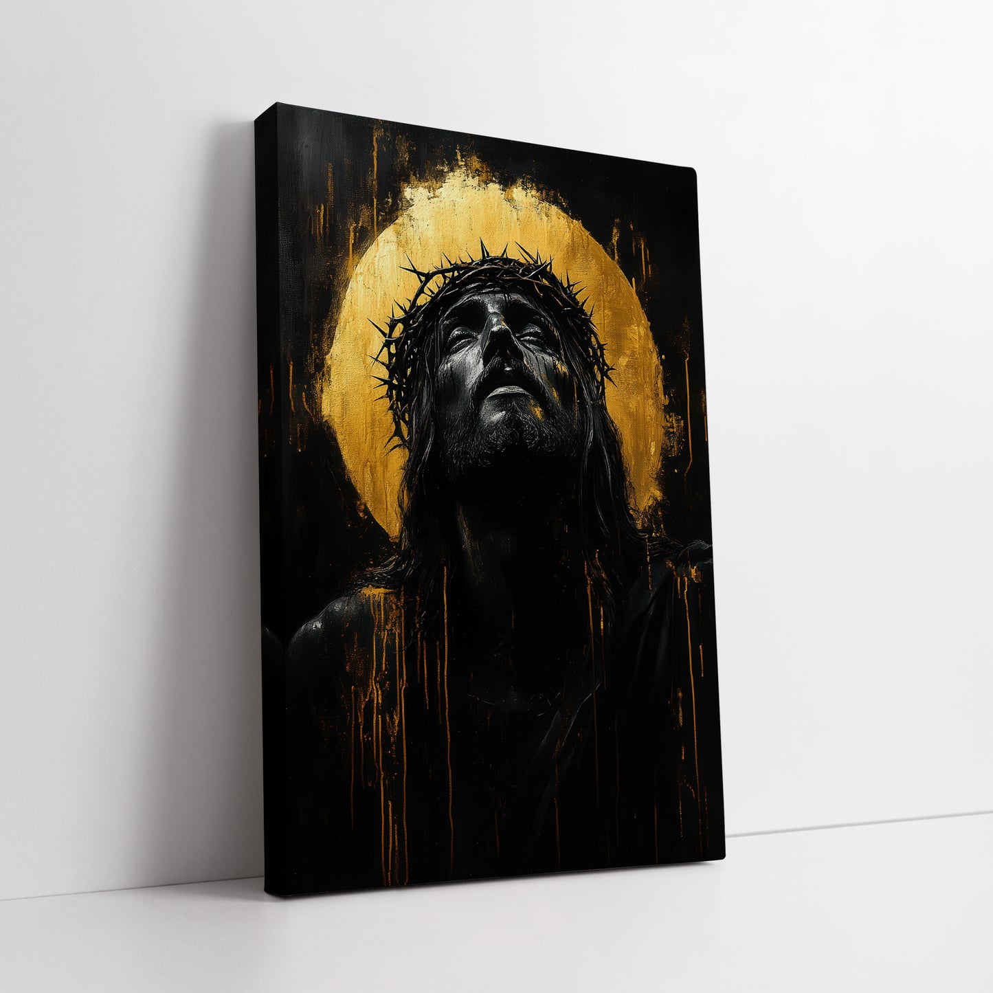 Gold Jesus Canvas Wall Art - Christian Modern Living Room Decor