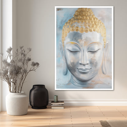 Gold and White Buddha Canvas Art - Serene Zen Meditation Decor
