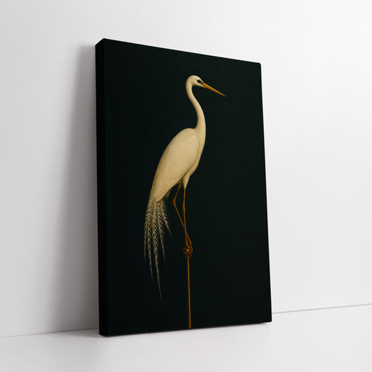 Emerald Green and Gold Crane Canvas Print - Modern Wall Art