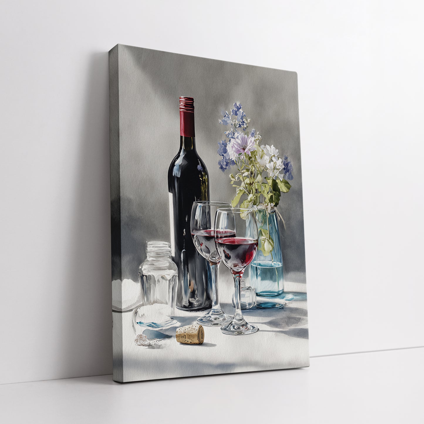 Wine and Flowers Still Life Canvas Print - Dining Room & Kitchen Decor