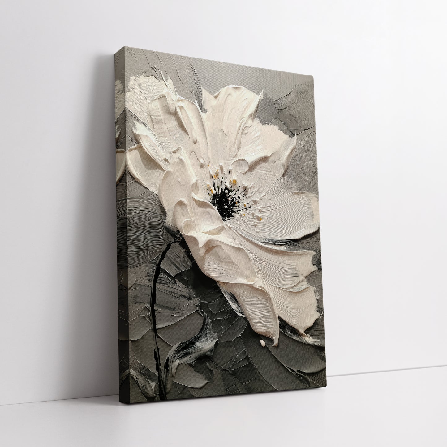 White Flower Canvas Wall Art - Modern Minimalist Floral Print
