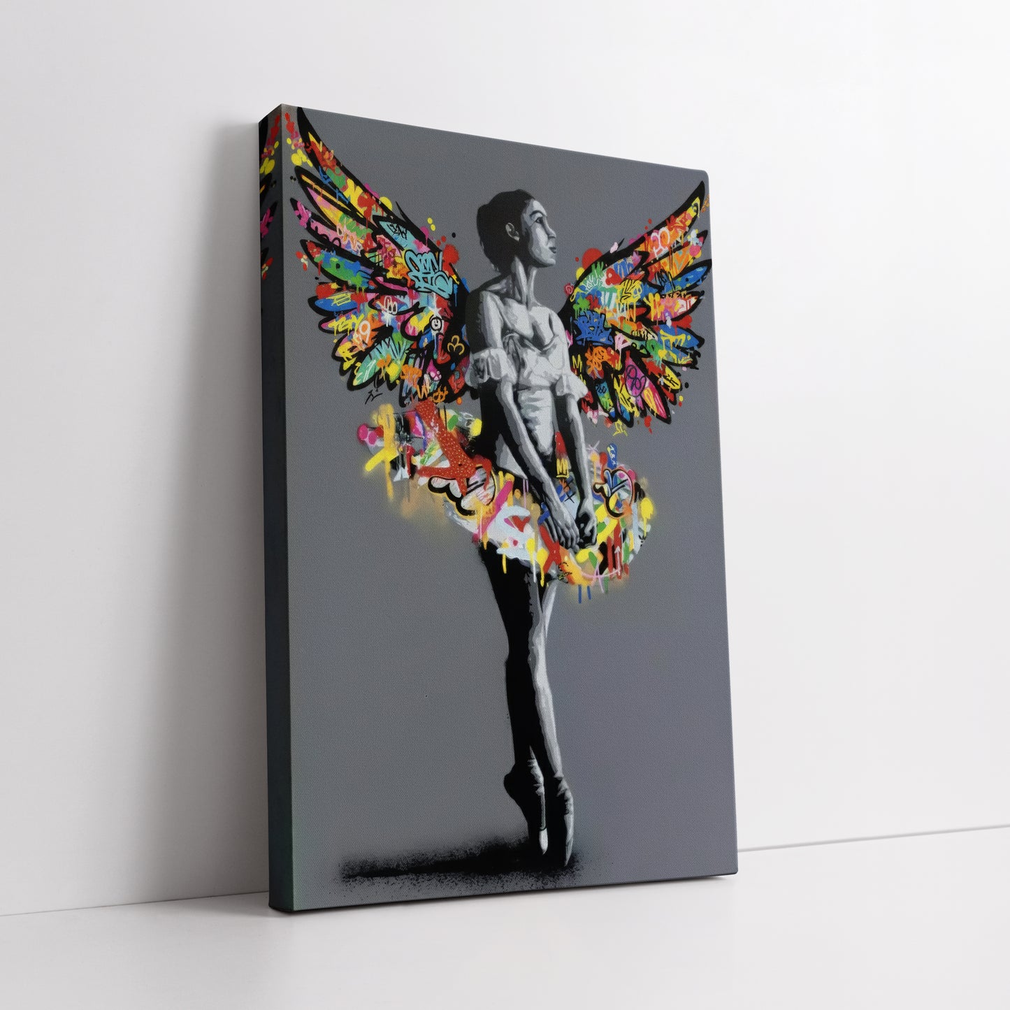 Graffiti Angel Wings Ballerina Canvas Art - Street Pop Art Print