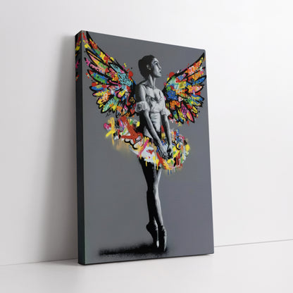 Graffiti Angel Wings Ballerina Canvas Art - Street Pop Art Print