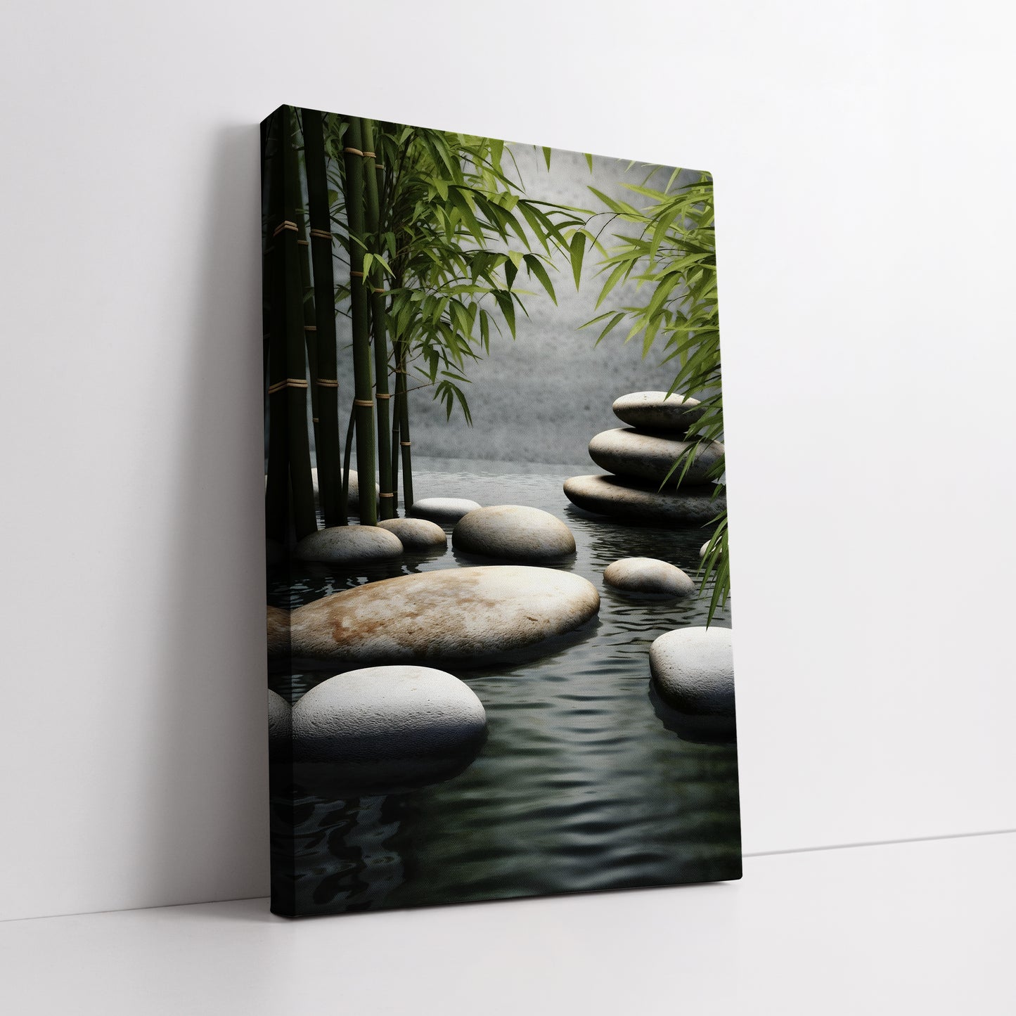 Natural Zen Stones and Bamboo Canvas - Meditation Spa Landscape Print